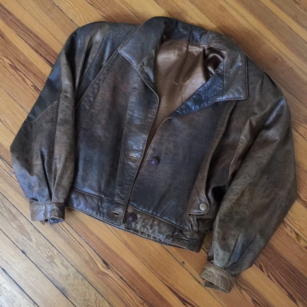 Vintage Leather Jacket Cropped Bomber Italian Firenze